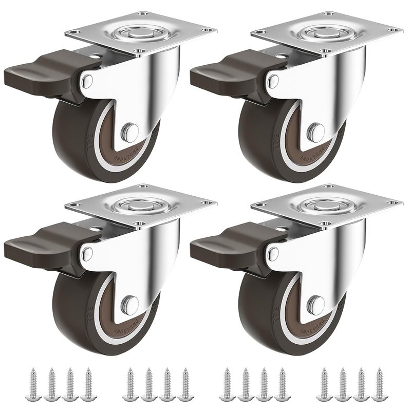 ANDUTEES 1.5" Caster Wheels Set of 4, Furniture Casters with Brake, No Noise Locking Rubber Wheels, Plate Swivel Small Caster Wheels, Suitable for Workbench, Table - Image 1